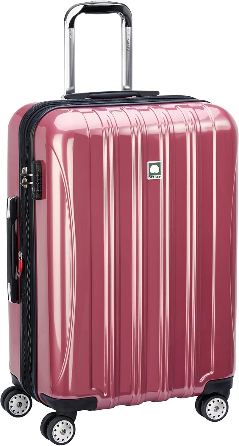DELSEY PARIS Helium Aero Hardside Expandable Luggage with Spinner Wheels, Peony Pink, Checked-Medium 24 Inch