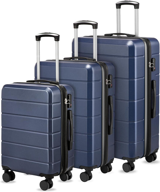 Luggage Sets 3 Piece, Expandable Hardside Suitcases with Wheels, Blue