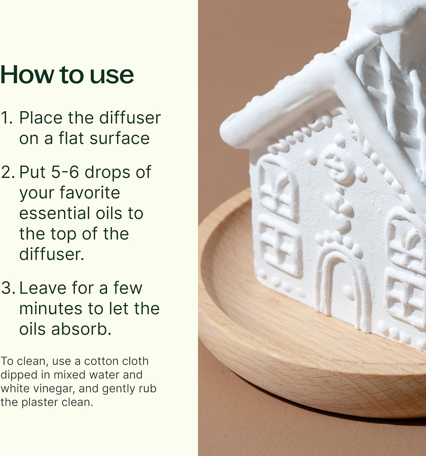 Plant Therapy Gingerbread House Holiday Passive Diffuser, Porous, Unglazed Gingerbread House & Natural Beech Wood Base, Add Essential Oils for a Soft Scent, Fun & Cheerful Holiday Décor