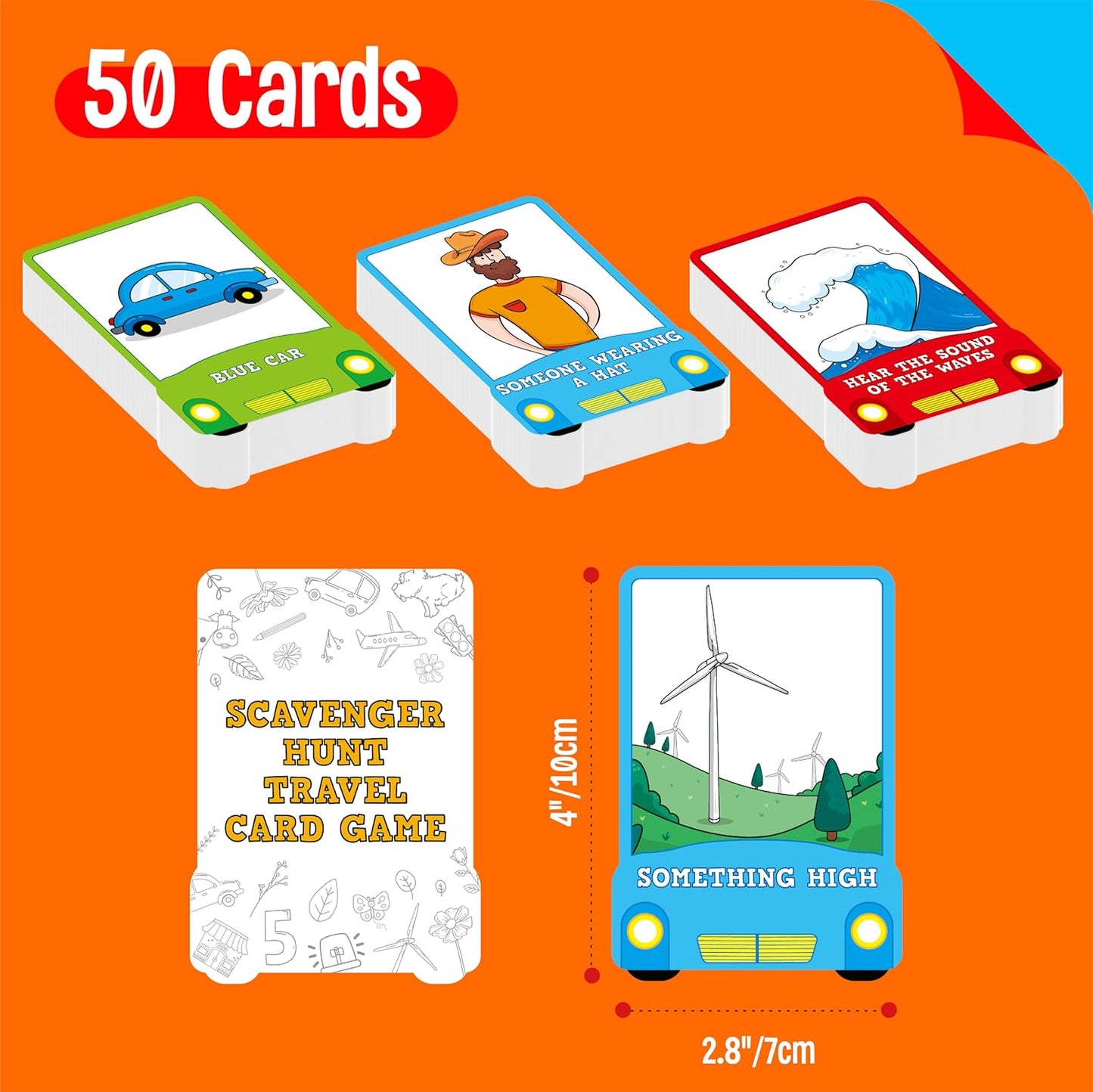 50PCS Travel Scavenger Hunt Card Game, Road Trip Car Games Fun Eye Find & Seek Card Game Funny Activity for Activities for Family Vacations, Road Trips and Car Rides, Ages 4 and Up