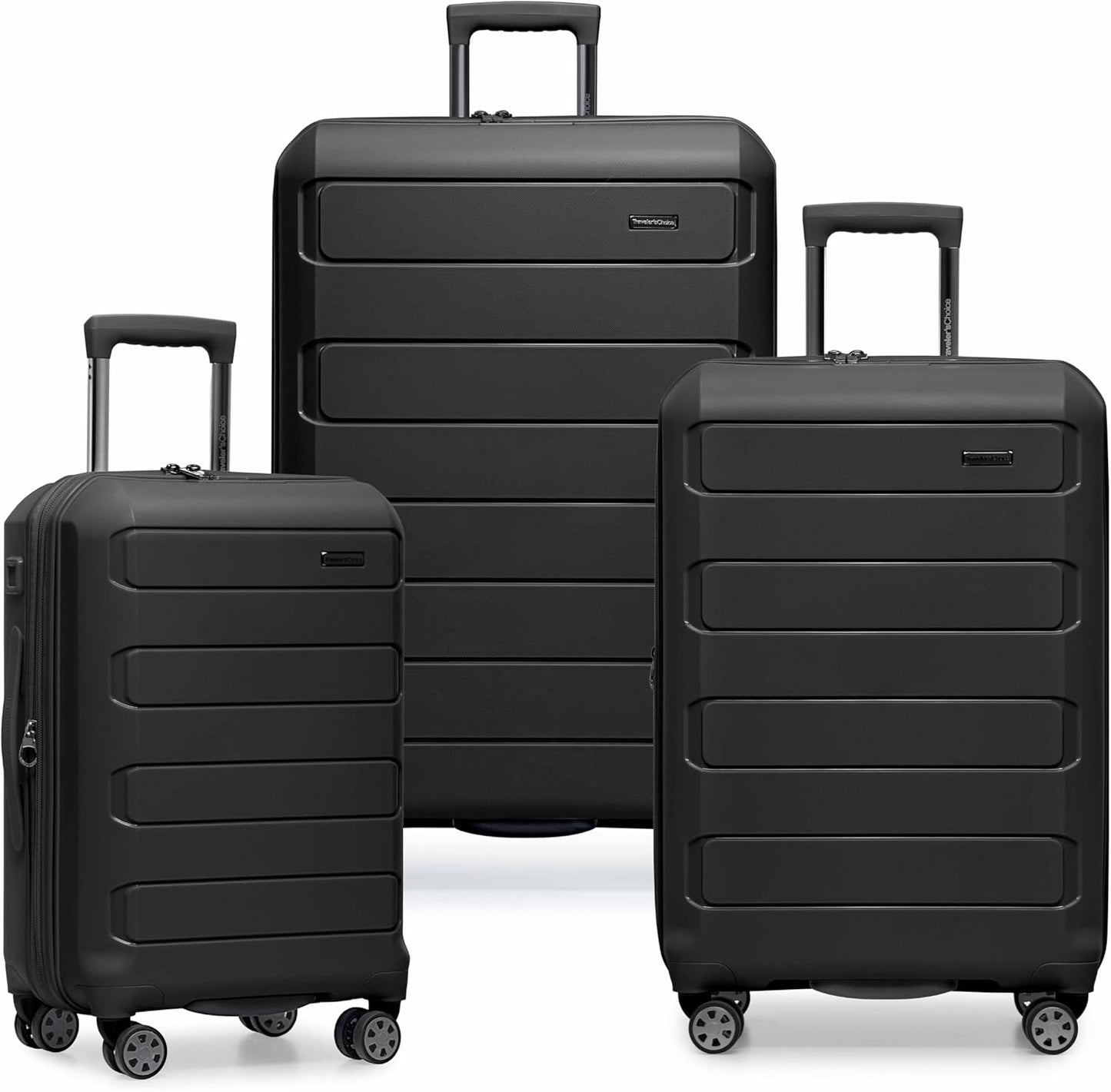 Traveler's Choice Pagosa Indestructible Hardshell Expandable Spinner Luggage, Black, 3-Piece Set (22/26/30)