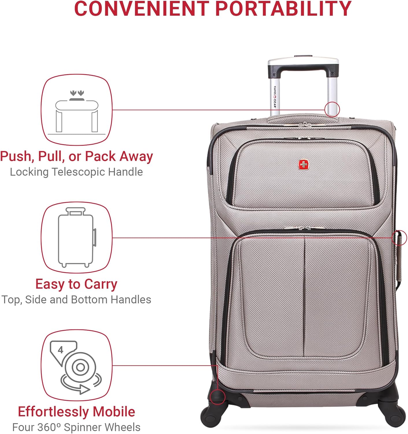 SwissGear Sion Softside Expandable Luggage, Pewter, Checked-Medium 25-Inch