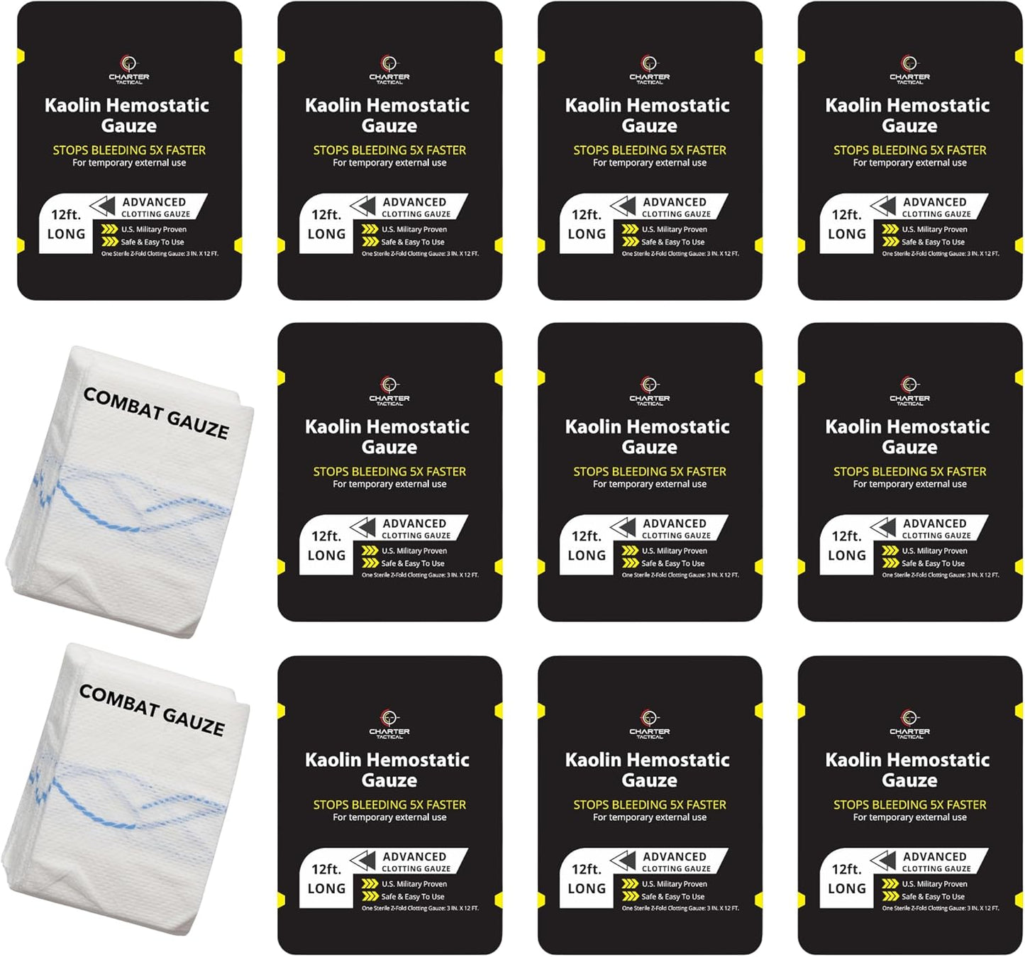 First Aid Advanced Quick Clotting Combat - Flexible Hemostatic - Stop The Bleed kit Faster Wound Packing with Quick Clotting Medical - Survival Kit Supplies - 3" x 12.5' (CT-GAUZE10)