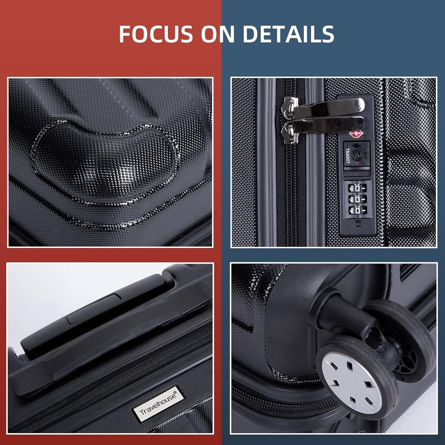 Travelhouse 16 Inch Carry On Luggage Airline Approved,Hardshell Small Carry Suitcases with 360° Spinner Wheels, Rolling Suitcase with TSA Approved