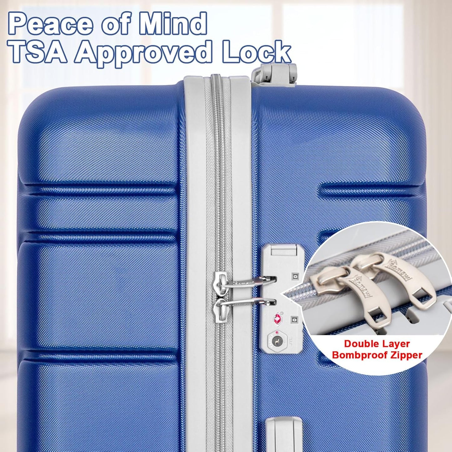 Romswi 3 Pcs Carry On Luggage Sets,20'' Lightweight PC+ABS Hardshell Luggage with TSA Lock 8 Spinner Wheels, Durable Suitcase Sets with Duffel Bag,Navy