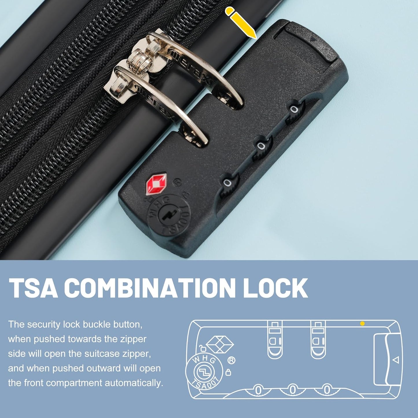 Merax Luggage Sets, Durable Hardshell 3 Piece Suitcase with Double Spinner Wheels and Handle Bags,Lightweight Carry on Luggage with TSA Lock,20+24+28 inches,Light Blue