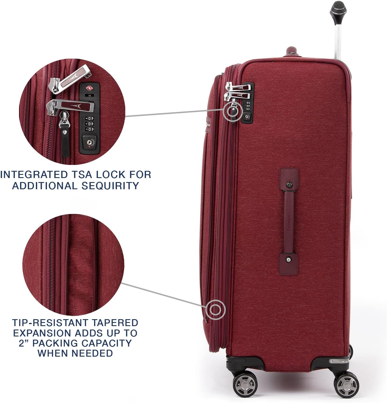 Travelpro Platinum Elite Softside Expandable Checked Luggage, 8 Wheel Spinner Large Suitcase, TSA Lock, Men and Women, Bordeaux Red, Checked Large 29-Inch
