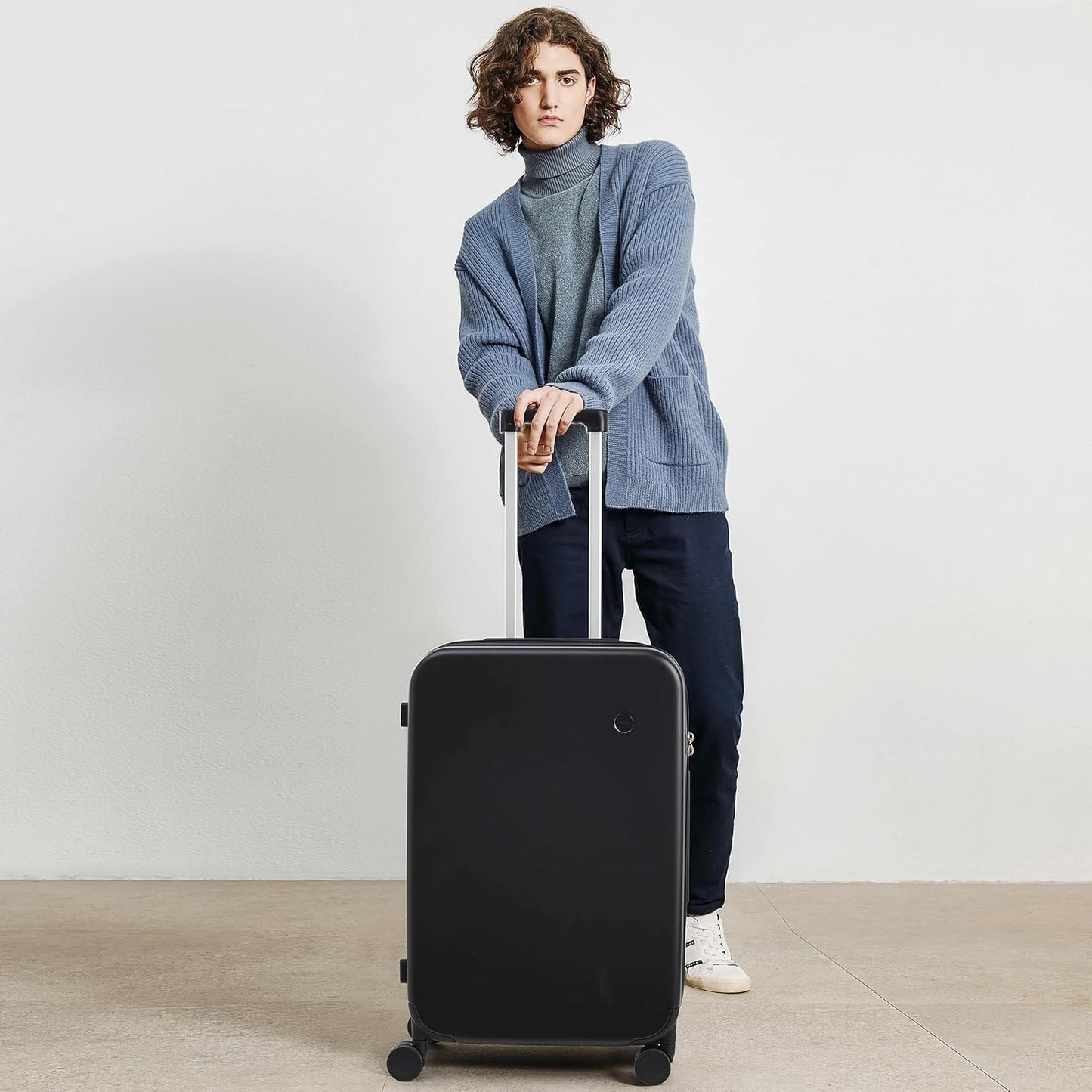 mixi Upgrade Carry on Luggage Suitcases with Spinner Wheels, Hardside Rolling Suitcase PC with TSA Lock Lightweight Travel Case 20in Carry-On, Fine Grid Black