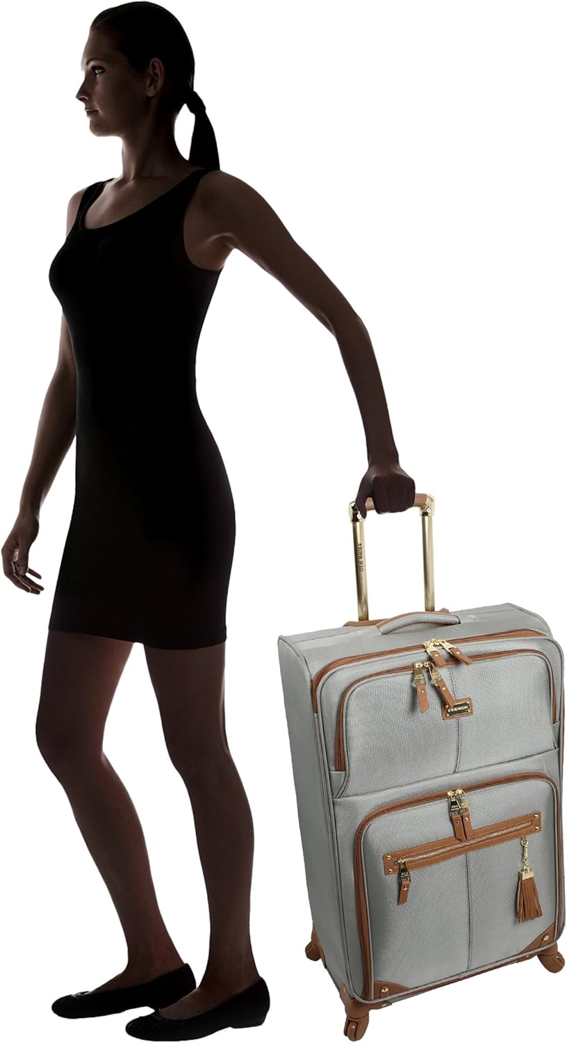 Steve Madden Designer Luggage - Checked Large 28 Inch Softside Suitcase - Expandable for Extra Packing Capacity - Lightweight Bag with Rolling Spinner Wheels (Harlo Gray)