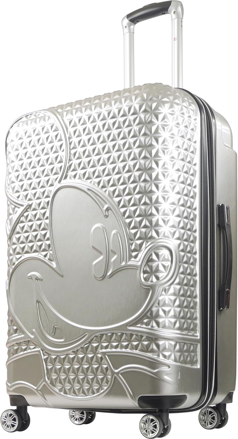 FUL Disney 30 Inch Rolling Luggage, Hardshell Suitcase with Spinner Wheels, Mickey Mouse-Silver