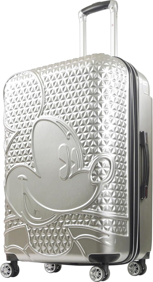 FUL Disney 30 Inch Rolling Luggage, Hardshell Suitcase with Spinner Wheels, Mickey Mouse-Silver