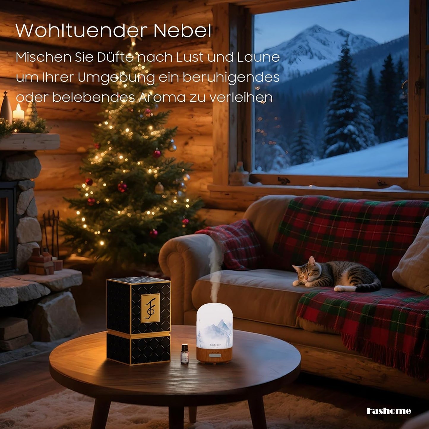 Essential Oil Diffuser with Lavender Oil, 100ml Ultrasonic Aromatherapy Humidifier, 6 in 1 Scent Vaporizer with Timer and Auto-Off (Winter-Lavender)