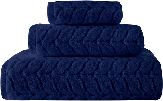 BAGNO MILANO Turkish Bath Towels, Soft Plush Jacquard Luxury Bath Towels, Quick Dry Towel Set (Navy, 3 pcs Towel Set)