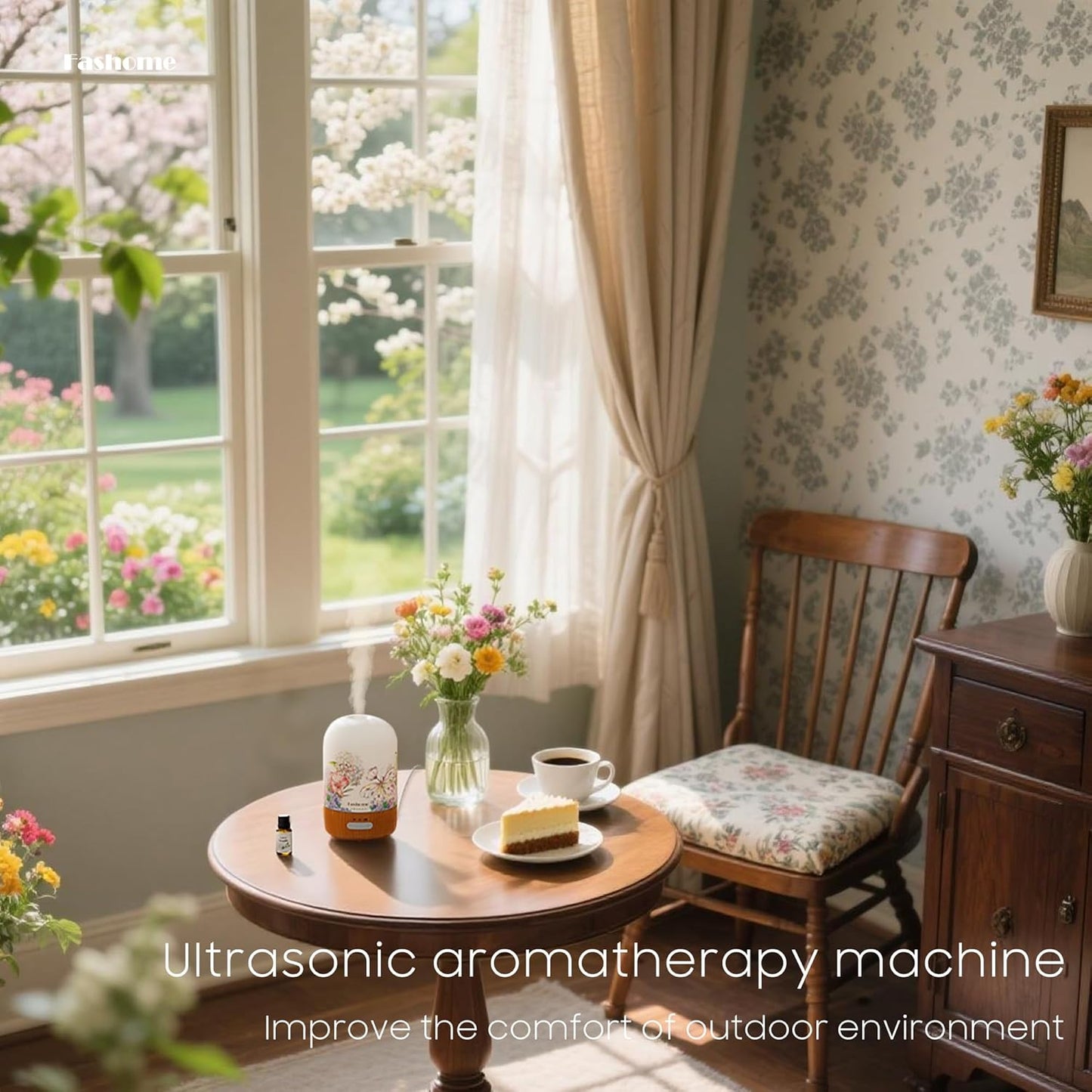 Essential Oil Diffuser with Vanilla Oil, 100ml Ultrasonic Aromatherapy Humidifier, 6 in 1 Scent Vaporizer with Timer and Auto-Off (Spring-Vanilla Oil)