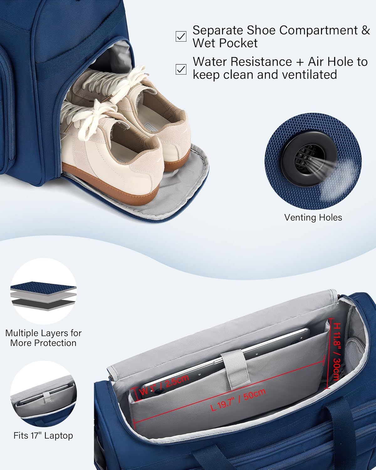 Carry on Duffel Bag Foldable Duffle Bags for Travel, Personal Item Bags for Airplanes, Weekender Overnight Mens Travel Tote Bag for Women Softside Carry on Luggage (Blue)