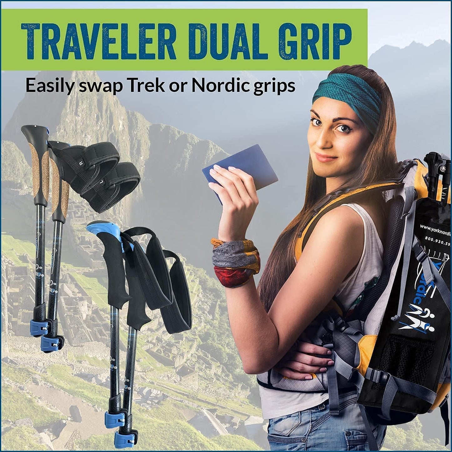 York Nordic Ultralight Folding Walking Poles - Travel Ready - with Rubber Feet, Baskets, and Bag