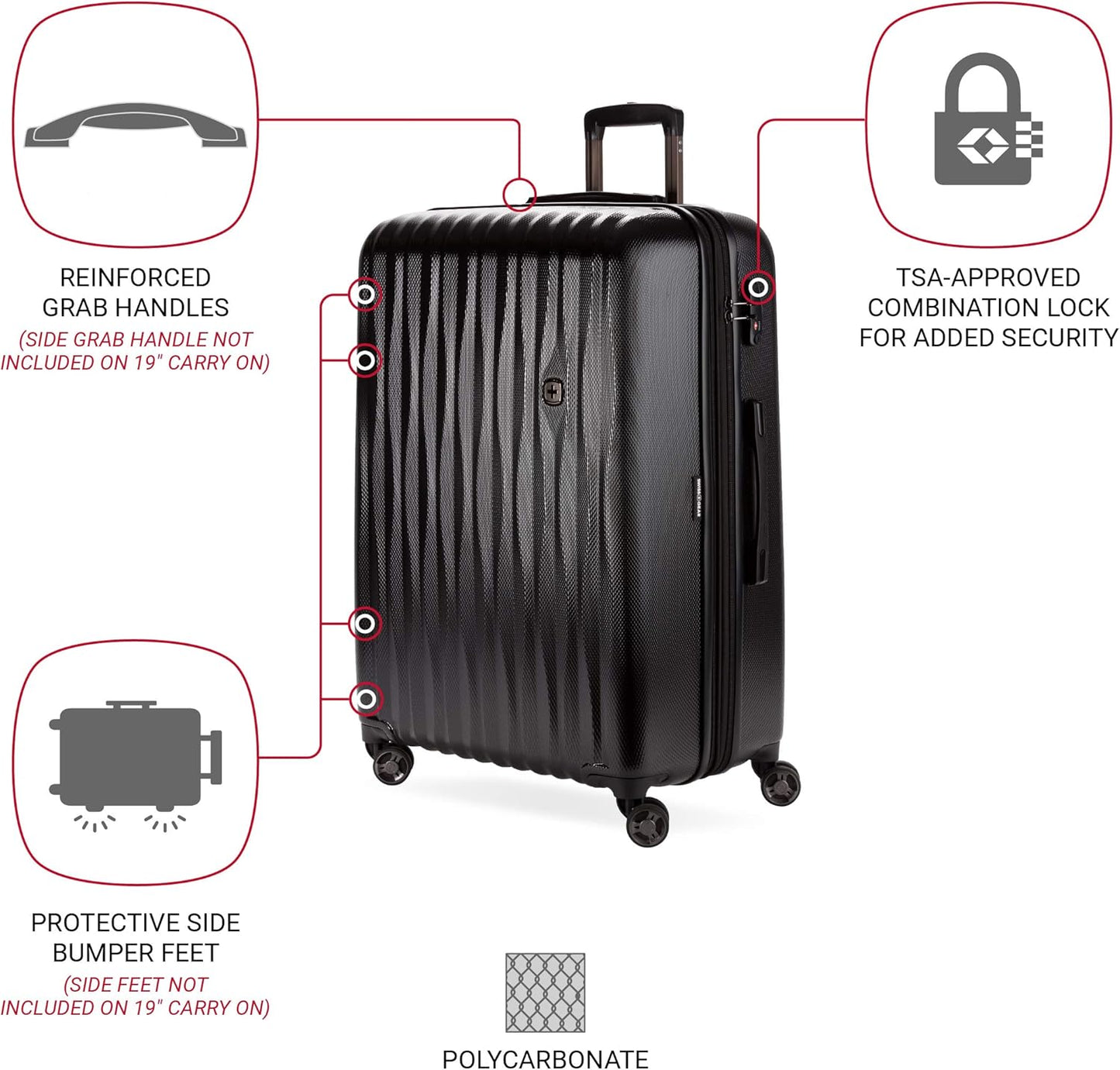 SwissGear 7272 Energie Expandable Hardside Luggage with Spinner Wheels and TSA Lock, Black, Checked-Large 27-Inch