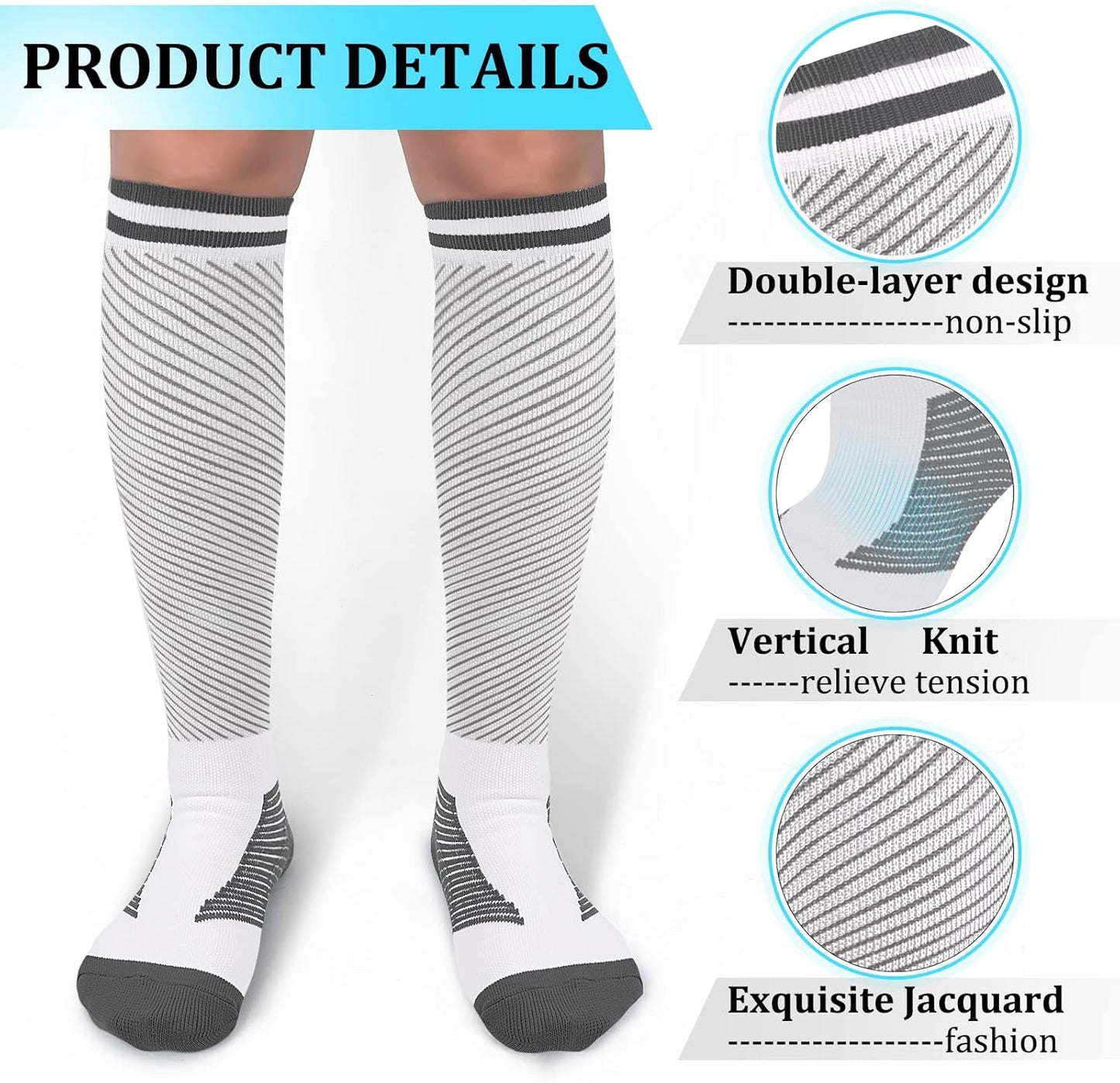 30-40mmHg Medical Graduated Compression Socks for Women&Men Circulation-Compression Stockings-Knee High Socks for Support,Hiking,Running