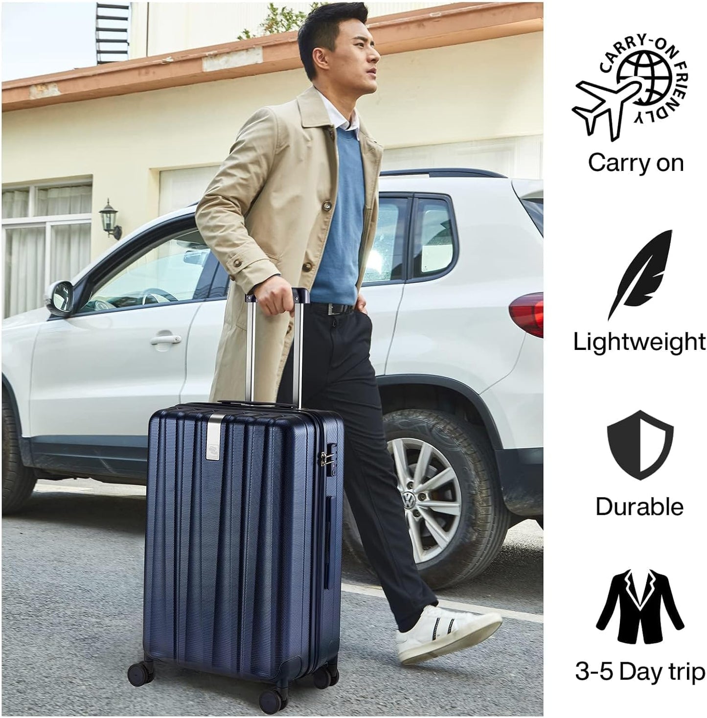 Hanke 20 Inch Carry On Luggage 22x14x9 Airline Approved Lightweight PC Hard Shell Suitcases with Wheels Travel Luggage Rolling Suitcase Travel Luggage Bag for Weekender(Dark Blue)