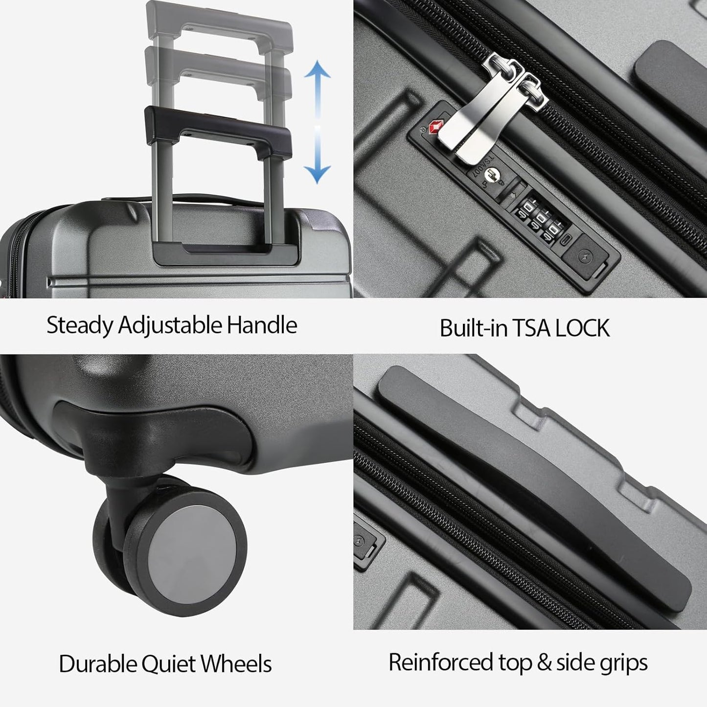 KROSER Hardside Expandable Carry On Luggage with Spinner Wheels & Built-in TSA Lock, Durable Suitcase Rolling Luggage with USB Port, Carry-On 20-Inch Steel Grey