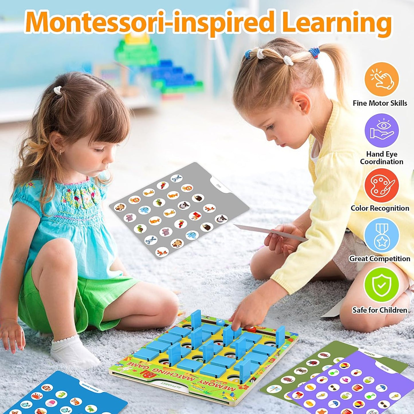 Matching Memory Game for Kids Ages 4-8, Flip to Win Wooden Board Games Travel Toys for 3 4 5 6 7 8 Years Old Boys Girls, Road Trip Essentials, Airplane, Car Activity Halloween