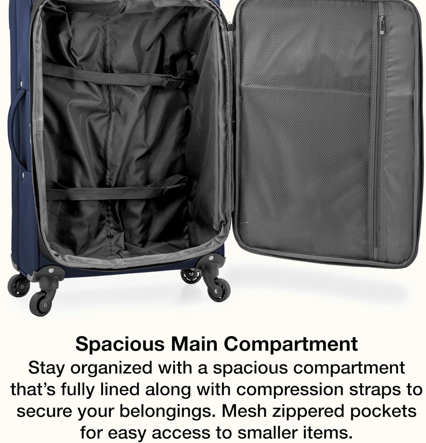 U.S. Traveler Anzio Softside Sturdy Ballistic Nylon Expandable Travel Suitcase Luggage with 4 Spinner Wheels, Navy, Carry-on 22-Inch