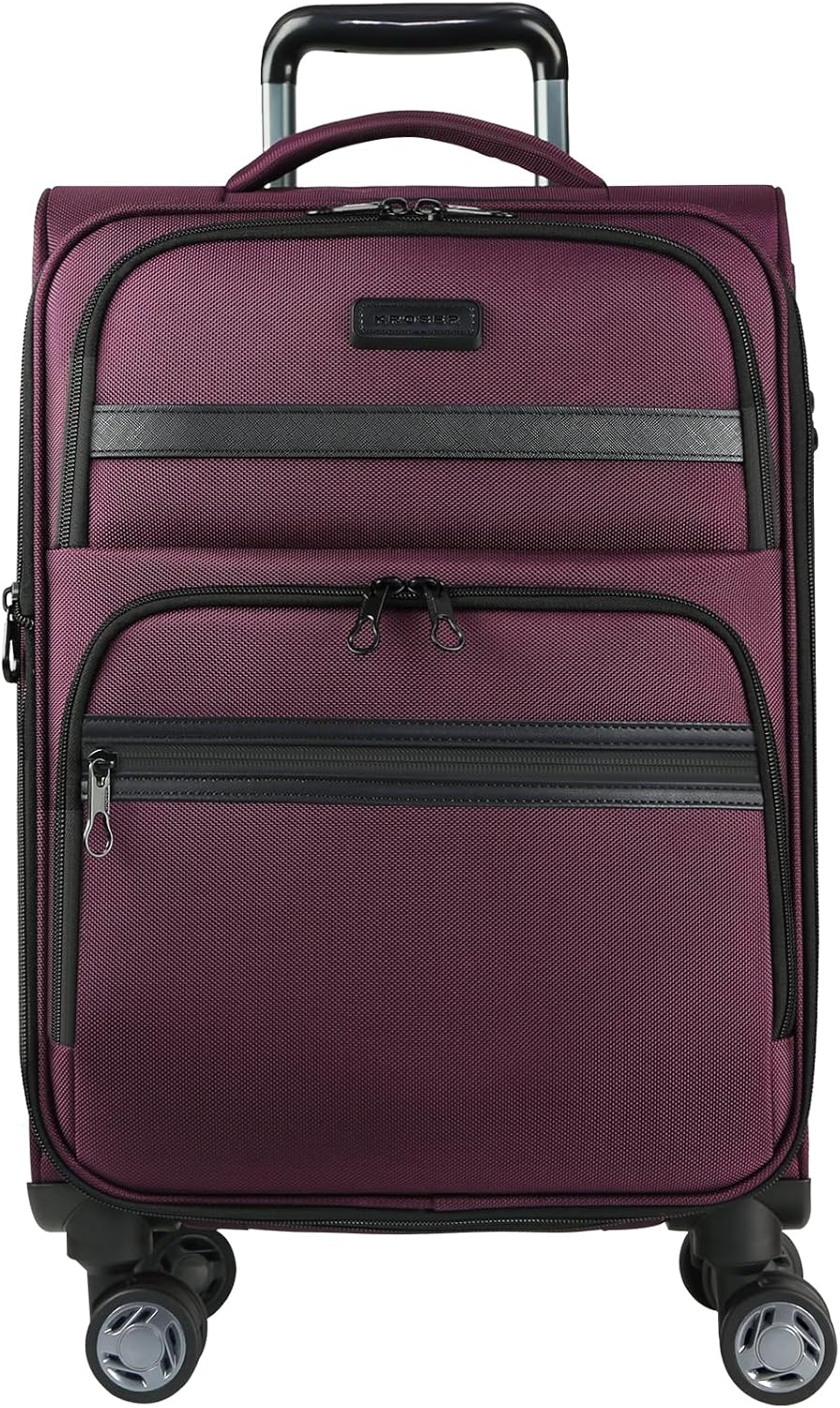 KROSER Softside Expandable Carry On Luggage with Spinner Wheels & Built-in TSA Lock, Durable Suitcase Rolling Luggage with USB Port, Carry-On 20-Inch, Burgundy