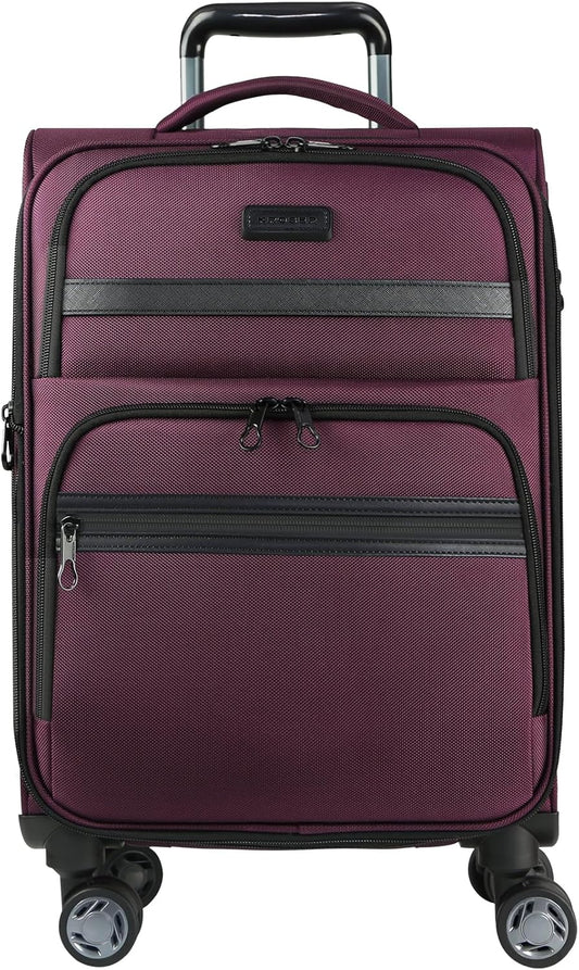 KROSER Softside Expandable Carry On Luggage with Spinner Wheels & Built-in TSA Lock, Durable Suitcase Rolling Luggage with USB Port, Carry-On 20-Inch, Burgundy