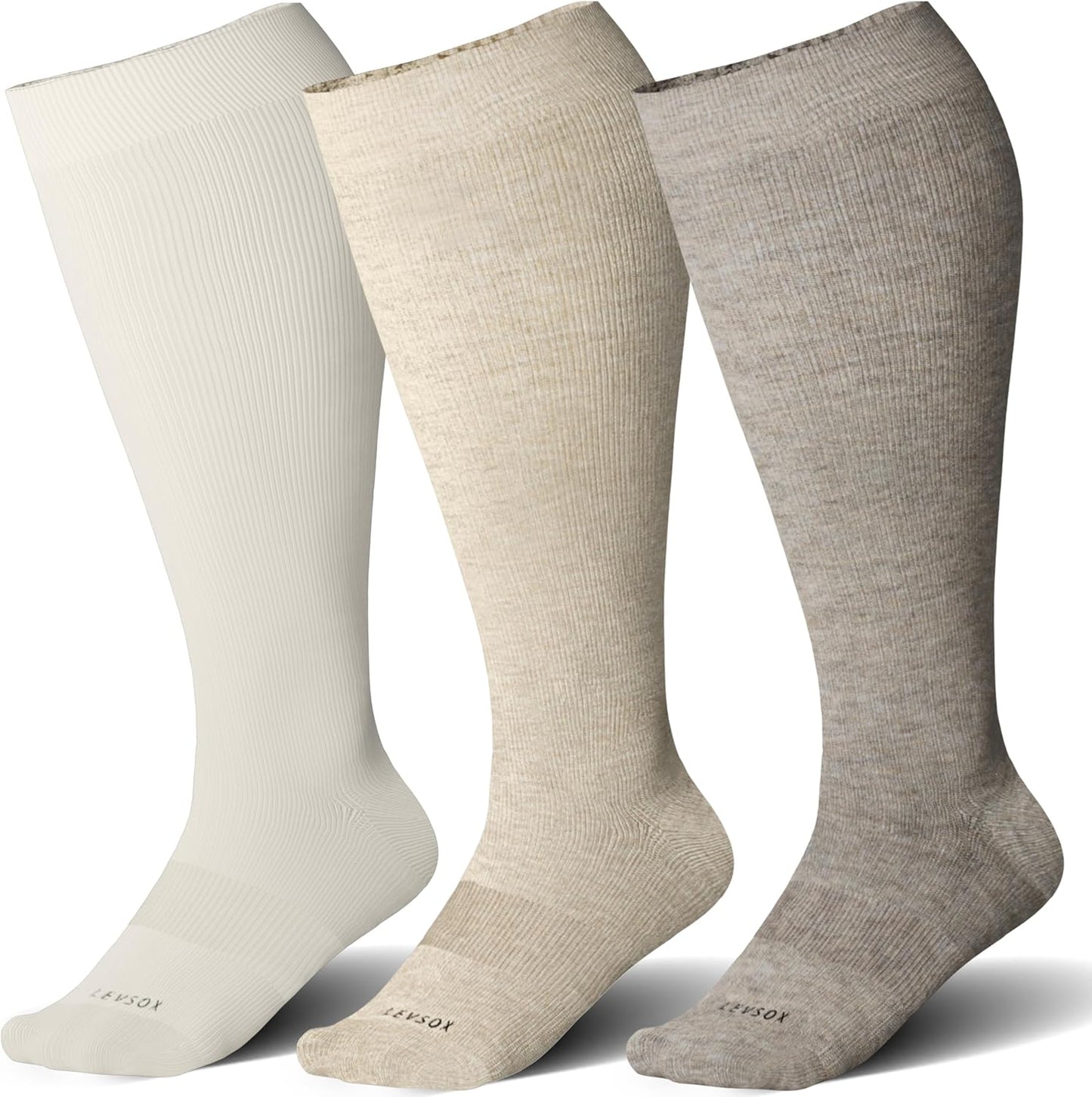 LEVSOX Wide Calf Compression Socks for Women&Men Plus Size 15-20mmHg Knee High Large Support Stockings for Circulation