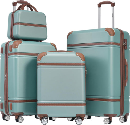 Merax Luggage Set 3 Piece Suitcase Set with Cosmetic Case Expandable Spinner Wheels Vintage Luggage Sets (Blue Green,20"+24"+28")