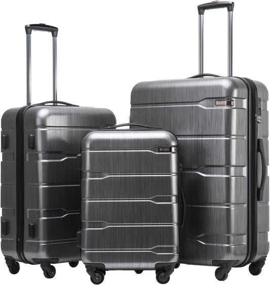 Coolife 3-Piece Luggage Set with Expandable 28-Inch Suitcase, PC+ABS Spinner (20/24/28 Inch, Charcoal)