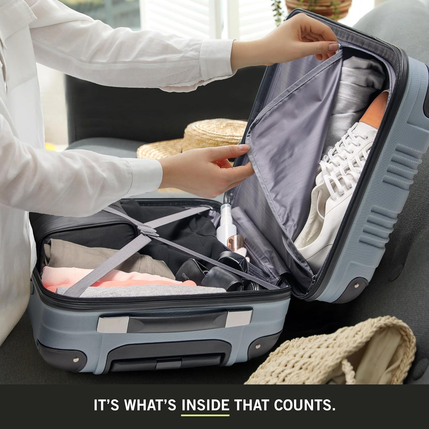 Kenneth Cole REACTION Out of Bounds Lightweight Hardshell 4-Wheel Spinner Luggage, Granite Blue, 2-Piece Set (20" & 28")