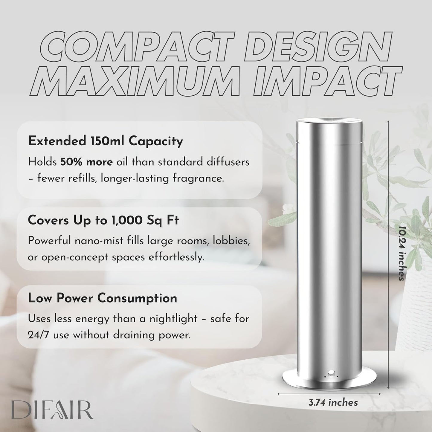 Leak-proof Waterless Diffuser, Hotel Collection Diffuser for Essential Oils, Bluetooth/Remote Control Scent Diffuser, NanoAtomizing Aromatherapy Diffuser, Silent Diffusers for home, bedroom,spa