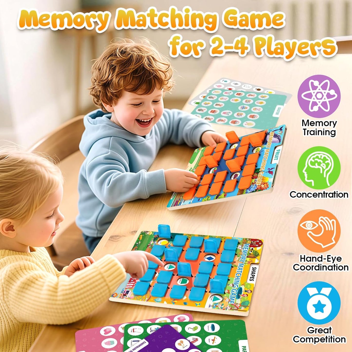 2 Pack Matching Memory Game for Kids Age 3 4 5 6 7 8 Years Old, Travel Toy for Toddlers Boys Girls, Road Trip Travel Essentials for Kids, Airplane/Car/Camping Activity, Ideal Christmas, Birthday Gifts