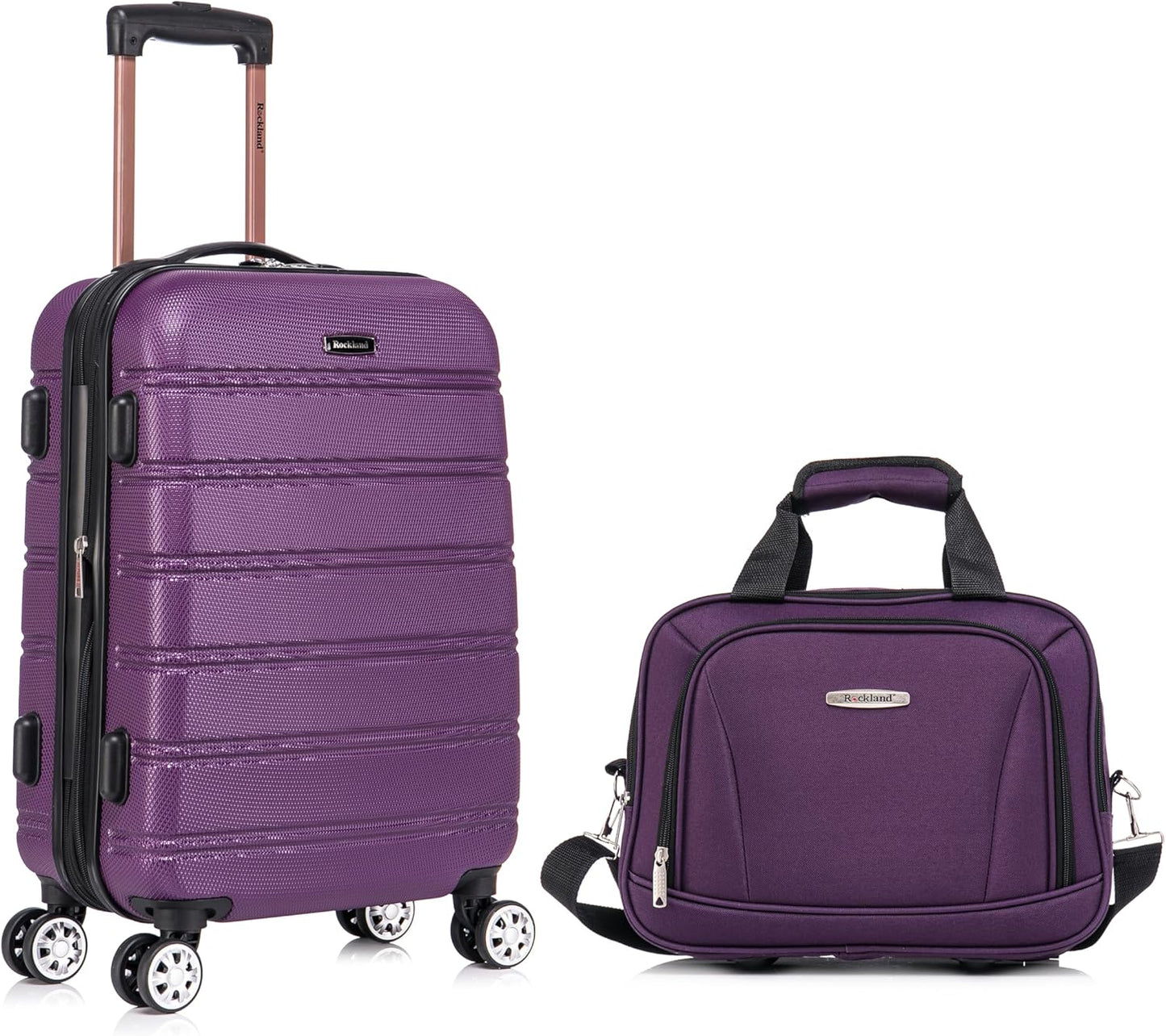 Rockland Melbourne Hardside Expandable Spinner Wheel Luggage Set, Purple, Carry-On 20-Inch and Tote 14-Inch