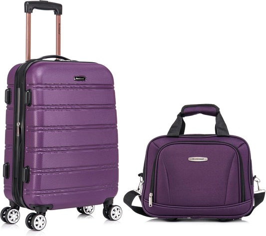 Rockland Melbourne Hardside Expandable Spinner Wheel Luggage Set, Purple, Carry-On 20-Inch and Tote 14-Inch