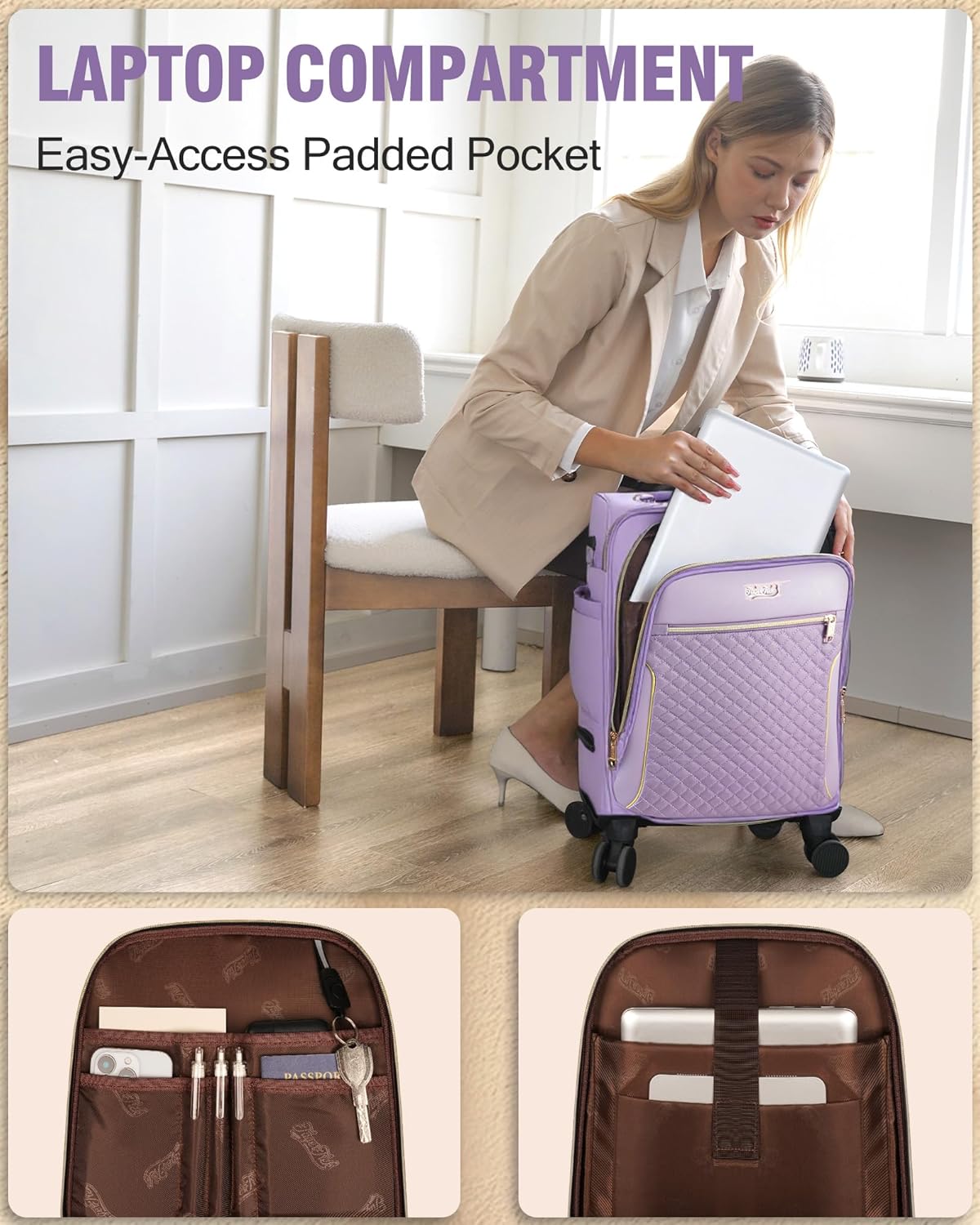 Carry On Luggage 22x14x9 Airline Approved, 20 Inch Softside Suitcase with 4 Pcs, Lightweight Luggage for Women with TSA Lock and 4 Spinner Wheels, Soft Side Carry-on Suitcases for Travel, Purple