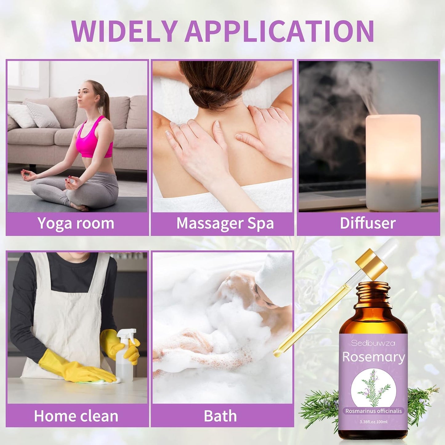 Sedbuwza Rosemary Essential Oil, Rosemary Oil 100% Pure Natural Rosemary Fragrance Oil for Massage Diffuser Humidifier Candle Soap Aromatherapy Making - 3.38 OZ