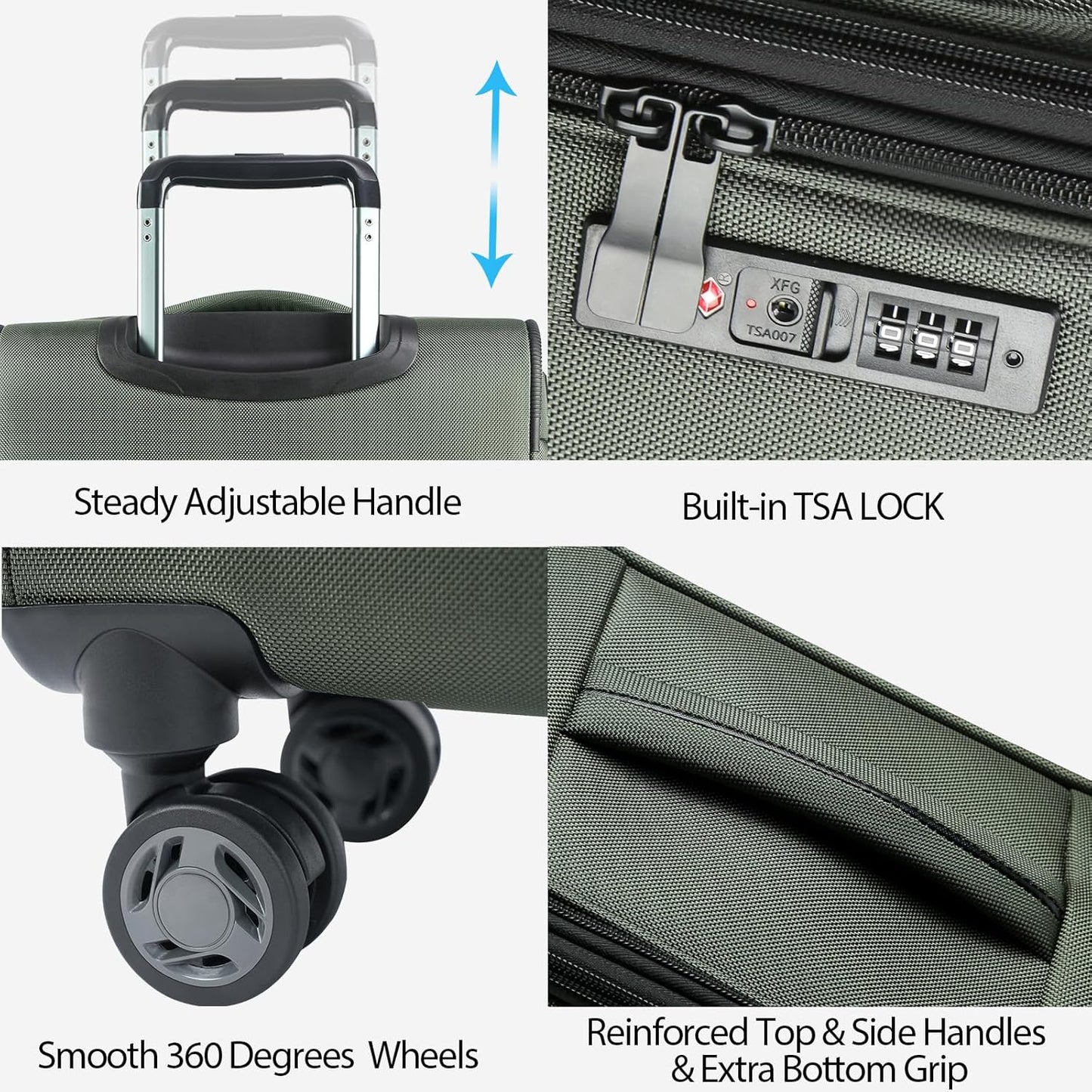 KROSER Softside Expandable Carry On Luggage with Spinner Wheels & Built-in TSA Lock, Durable Suitcase Rolling Luggage with USB Port, Carry-On 20-Inch, Army Green