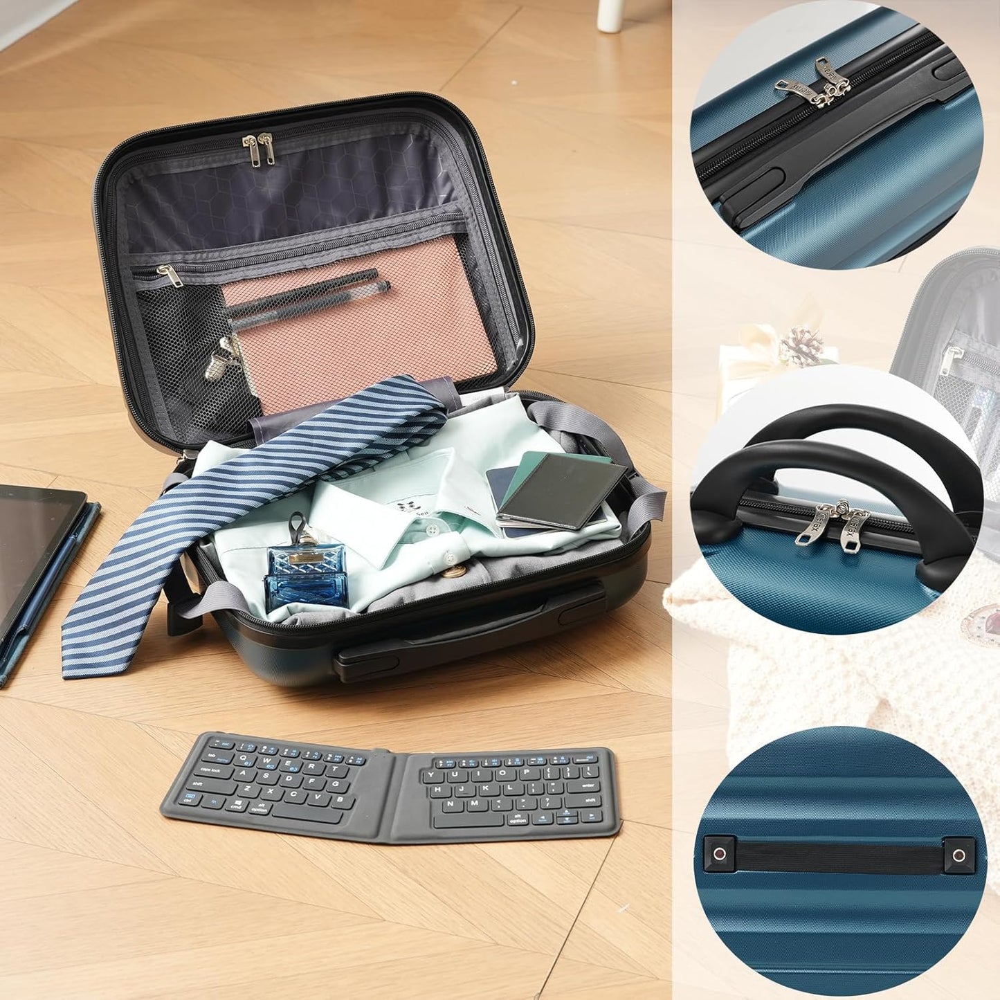 Merax Luggage Sets 6 Piece Hardshell ABS Suitcases with 8 Silent Spinner Wheels Durable and Lightweight Travel Luggage for Family Trips Ink Blue