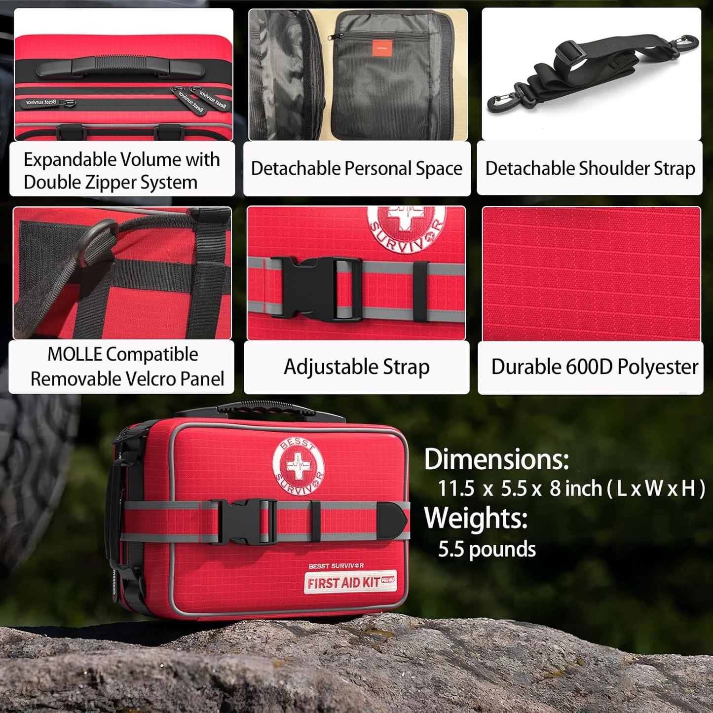 Upgrade Comprehensive Premium First Aid Kit, Labeled Compartments Trauma Kits with Shoulder Strap, Large Emergencies Medical Kits for Home, Truck, Camping, Sports, Outdoor Emergencies -401 Piece Set