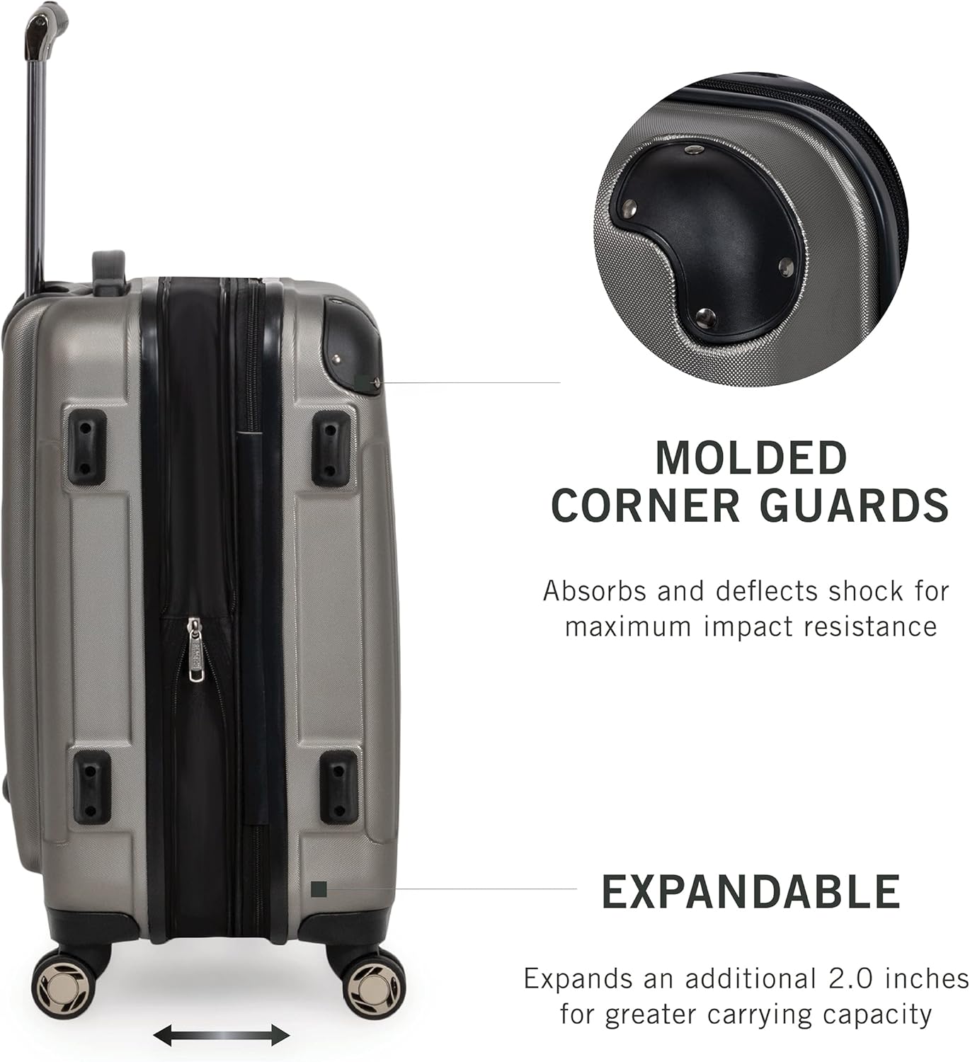 Kenneth Cole REACTION Renegade Luggage Expandable 8-Wheel Spinner Lightweight Hardside Suitcase, Silver, 28-Inch Checked