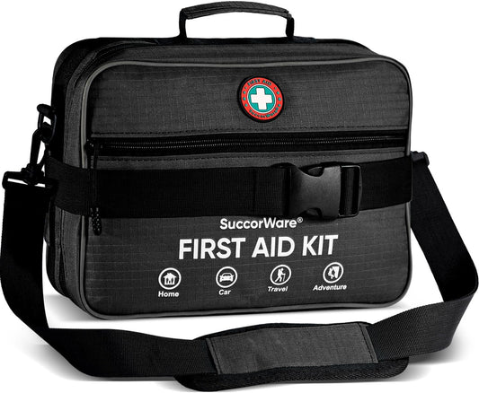 Professional 435 Pieces Large First Aid Kit - Includes Compressed Gauze - Compartments Emergency Medical Kit for Home, Camping, Backpacking, Travel, Boat, Car,Outdoors (Black)
