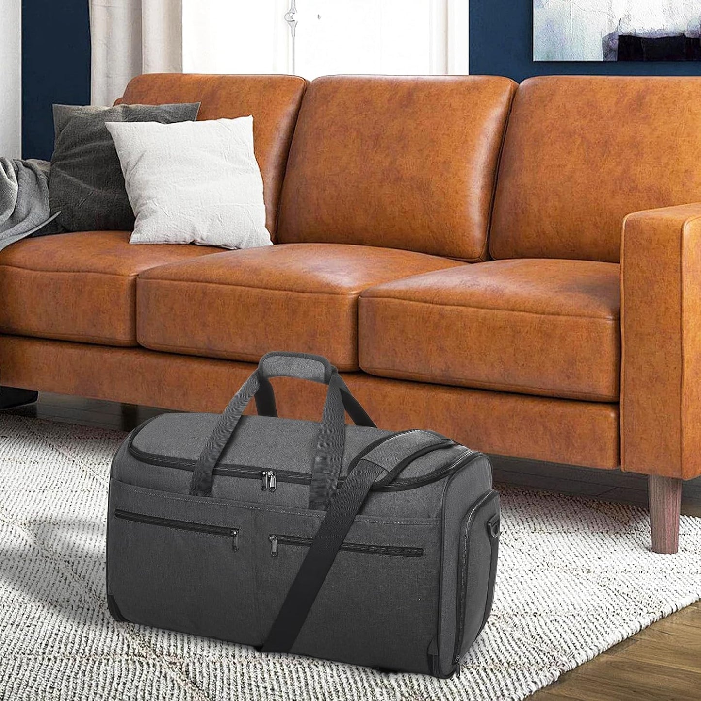 Garment Duffle Bags for Travel, Bukere Convertible Carry on Garment Duffel Bag for Men Women, Shoe Compartment, 2 in 1 Hanging Dress Suitcase Suit Travel Bags, Midnight Grey