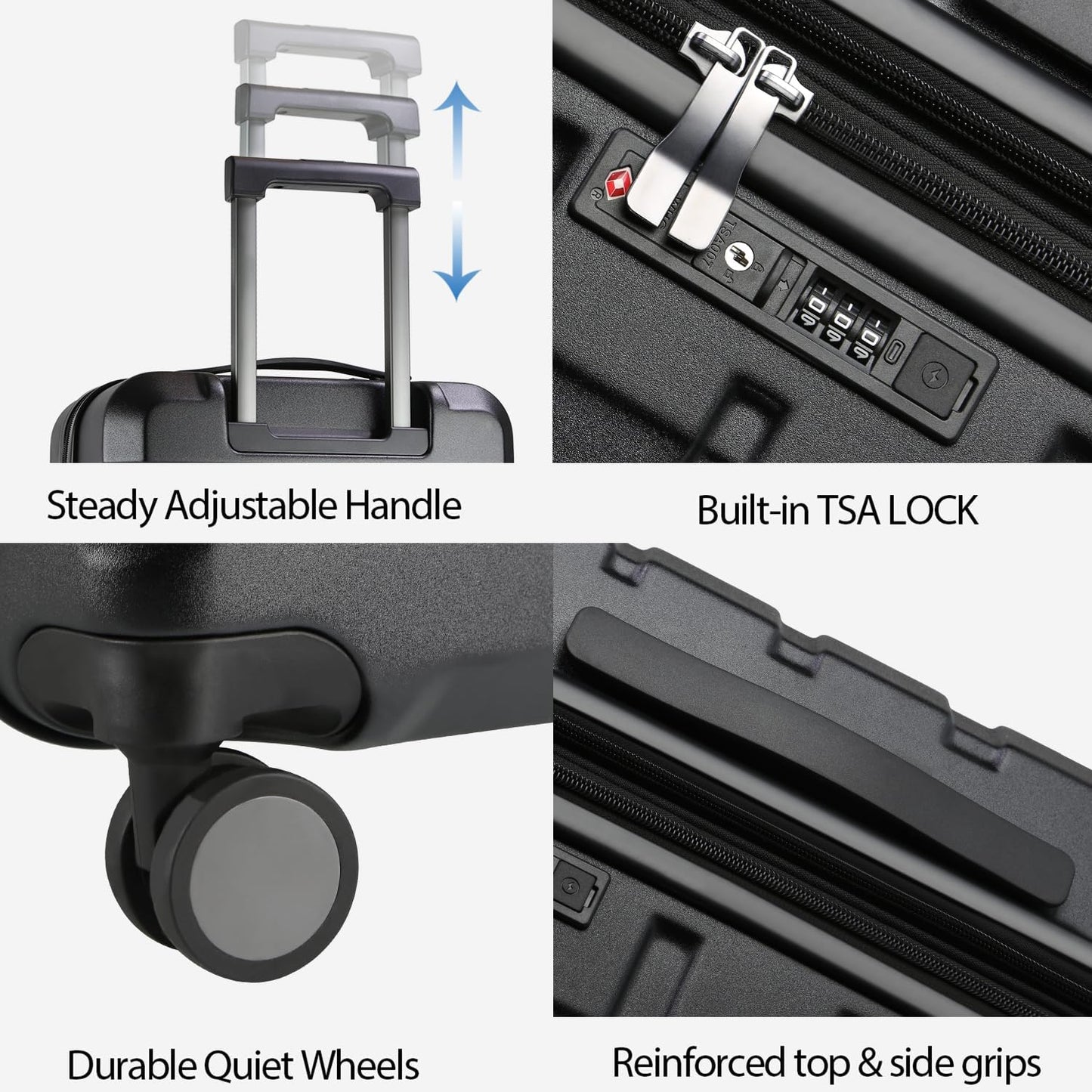 KROSER Hardside Expandable Carry On Luggage with Spinner Wheels & Built-in TSA Lock, Durable Suitcase Rolling Luggage with USB Port, Carry-On 20-Inch, Black