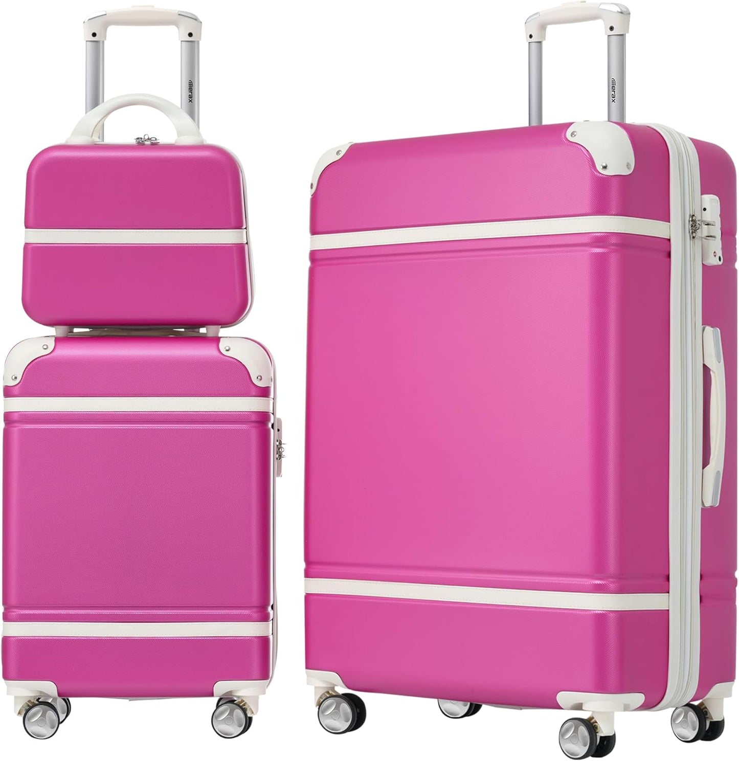 Merax Luggage Set 2 Piece Suitcase Set with Cosmetic Case Expandable Spinner Wheels Vintage Luggage Sets(Pink, 20"+24")