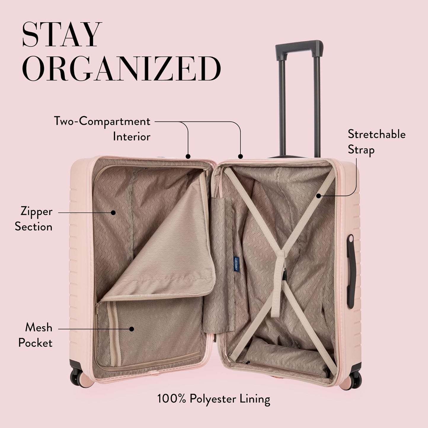Bric's B|Y Ulisse Spinner Suitcase, Expandable Hard Shell Luggage with TSA Lock and Smooth 360° Wheels 28" – Pearl Pink
