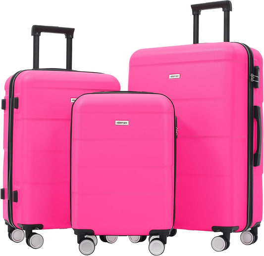Merax Luggage Sets 3 Piece, Suitcases with Spinner Wheels, Lightweight Travel Luggage with Lock, ABS Hardshell Suitcase Set 20/24/28 IN,Pink
