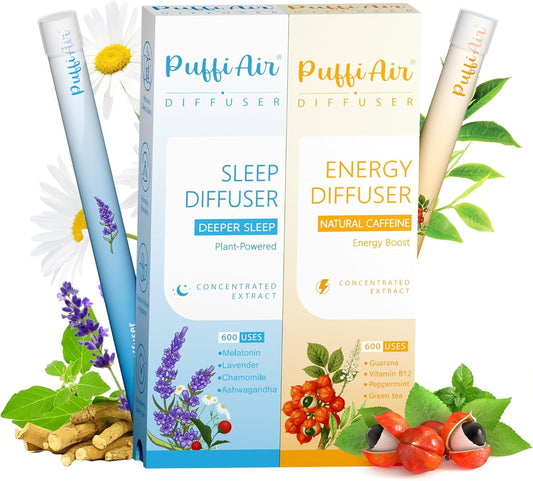 Herbal Diffuser Duo with Melatonin, Guarana & More丨Day & Night Harmony Duo for Calm Sleep & Energy Boost Support - 600 Uses Per Stick