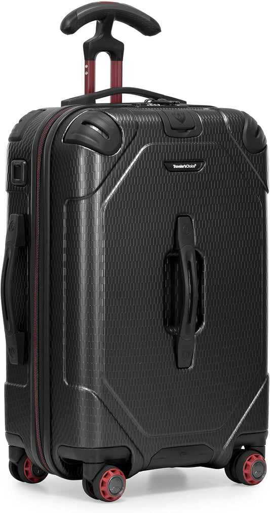 Traveler's Choice Maxporter II 22" Hardside Polycarbonate Spinner Carry-On Luggage, USB Port, TSA Lock, Black